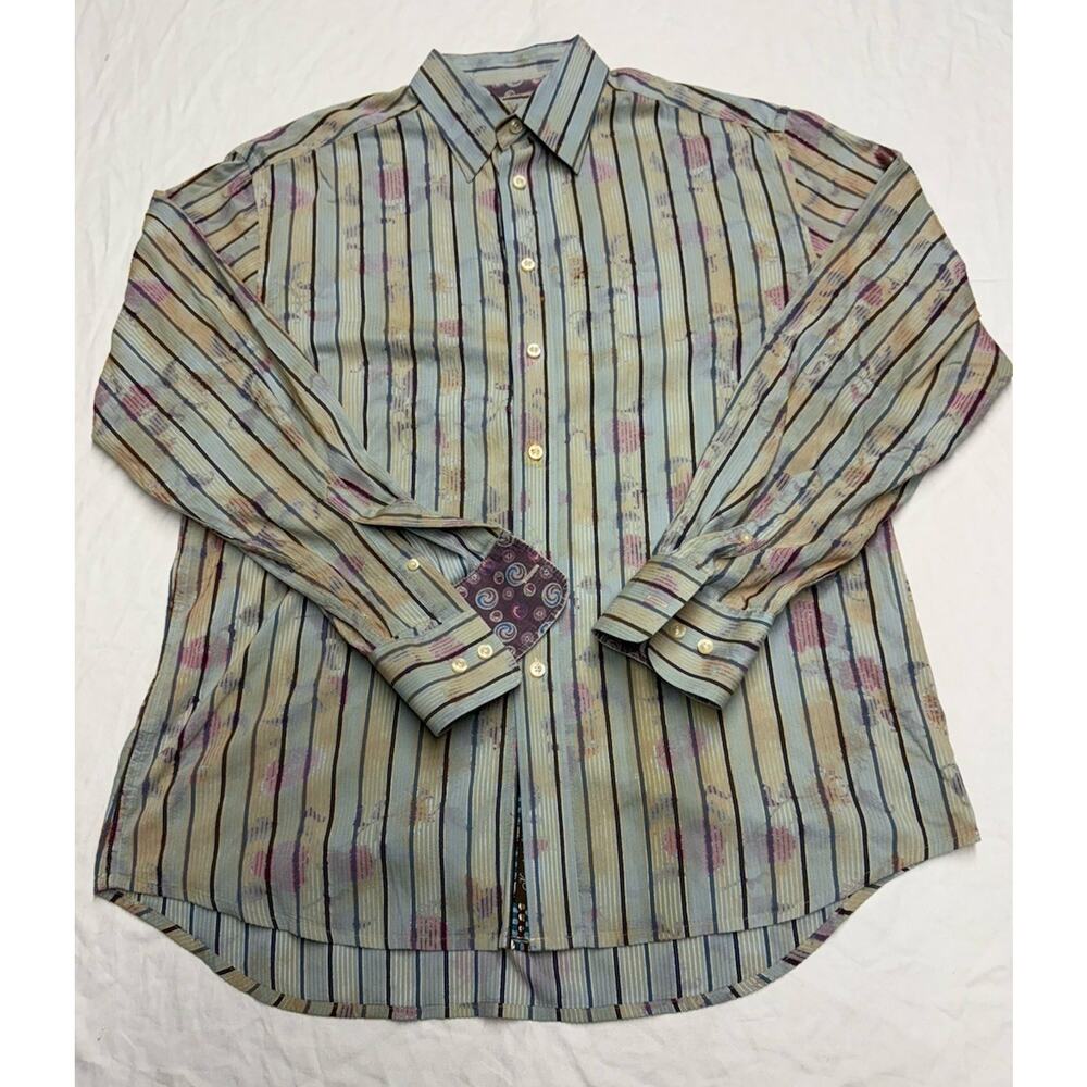 Robert Graham Shirt Mens Size L Floral Print Flip Cuff Long Sleeve Button